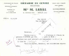 1958 / Facture Mme M. LAVAL / Librairie Du Centre / Cde Tableau Ardoise école D' Anthume / Dôle Jura - 1950 - ...