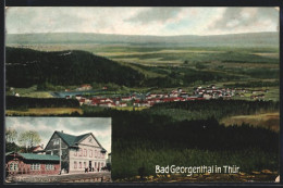 AK Bad Georgenthal /Th., Ortsansicht Aus Der Vogelschau, Gasthaus Thüringer Wald  - Georgenthal