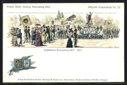 Lithographie Ravensburg, Project. Histor. Festzug 1902, Liederkranz Ravensburg 1827-1902, Wappen  - Ravensburg