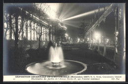 AK Paris, Exposition Decennale De L`Automobile 1907, Illumination Des Jardins De L`Avenue Nicolas II., Une Fontaine  - Ausstellungen