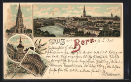 Lithographie Bern, Ortsansicht, Blick Auf Münster, Rathaus Und Zeitglockenthurm  - Berne