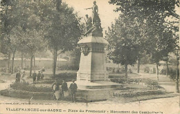 69 - Villefranche Sur Saone - Place Du Promenoir - Monument Des Combattants - Animée - Oblitération Ronde De 1911 - CPA  - Villefranche-sur-Saone