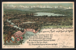 Lithographie Zürich, Totalansicht Mit Gedicht  - Other & Unclassified