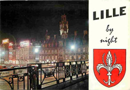 59 - Lille - La Grand Place - Vue De Nuit - Automobiles - Blasons - CPM - Voir Scans Recto-Verso - Lille