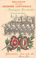 NEUCHÂTEL - IIIème Journée Cantonale Des Musiques Militaires Juin 1908 - Carte Dessinée Par Leschot - Ed. Inconnu - Neuchâtel