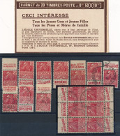 BM-93:  FRANCE:  Lot Avec "PUB" Sur N°272b**/*/o+ 2 Paires Sur Carnet Partiel, Couverture Arrière  2ème Choix - Unused Stamps