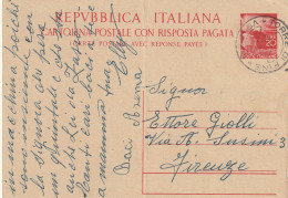 INTERO POSTALE 1952 L.20 FIACCOLA TIMBRO TORRE DI FINE -PIEGH (YK1203 - Interi Postali