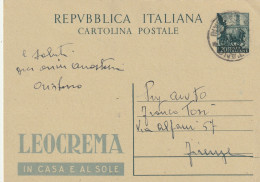 INTERO POSTALE L.20 QUADRIGA LEOCREMA TIMBRO ORISTANO (YK1196 - Stamped Stationery