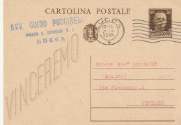 INTERO POSTALE 1943 C.30 VINCEREMO TIMBRO LUCCA (YK1185 - Stamped Stationery