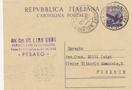 INTERO POSTALE 1948 L.8 TIMBRO PESARO FIRENZE (YK1181 - Ganzsachen
