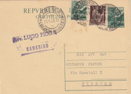 INTERO POSTALE 1949 L.12+2+1 TIMBRO CAMERINO (YK1182 - Ganzsachen