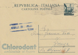 INTERO POSTALE 1953 L.20 QUADRIGA CHLORODONT TIMBRO TERNI (YK1170 - Postwaardestukken