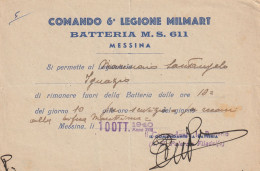 PERMESSO COMANDO 6 LEGIONE MILMART 1940  (YK1160 - Historical Documents