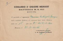 PERMESSO COMANDO 6 LEGIONE MILMART 1940  (YK1162 - Historical Documents