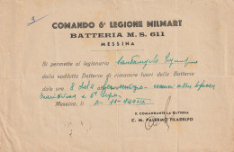 PERMESSO COMANDO 6 LEGIONE MILMART 1940  (YK1161 - Documents Historiques