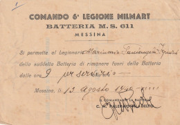 PERMESSO COMANDO 6 LEGIONE MILMART 1940  (YK1158 - Documents Historiques