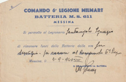 PERMESSO COMANDO 6 LEGIONE MILMART 1940  (YK1159 - Documents Historiques
