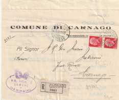 RACCOMANDATA 1943 RSI 2X75 TIMBRO CARNAGO VARESE (YK1039 - Marcophilie