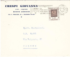 1959 L.25 FRANCOBOLLO ROMAGNE BUSTA CRESPI GIOVANNA VINI LIQUORI BUSTO ARSIZIO - 1946-60: Poststempel