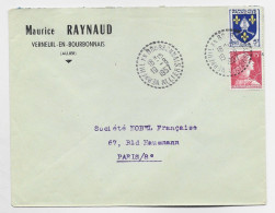 MULLER 15FR + 5FR BLASON  LETTRE C. PERLE VERNEUIL EN BOURBONNAIS 19.8.1957  ALLIER - Manual Postmarks