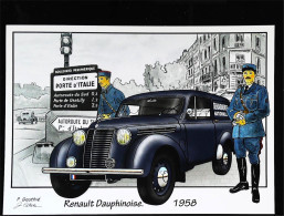 ► RENAULT DAUPHINOISE De La GENDARMERIE 1958  -   Paris Porte D'Italie    - CPM Illustrateur - Polizei - Gendarmerie