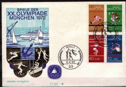 ALLEMAGNE  Enveloppe FDC Cachet  KIEL 1   Jo 1972  Basket Athlétisme Canoé - Basket-ball