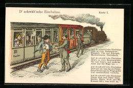 Lithographie D` Schwäb`sche Eisebahne, Schaffner Am Bahnsteig  - Trains