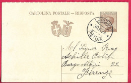 ANNULLO DC " LARCIANO*30.6.29*/ PISTOIA" SU INTERO CARTOLINA POSTALE MICHETTI (RISPOSTA)( INT. 69 R) - Marcofilie