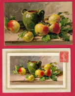 AE753 FRUITS POMMES CRUCHE VERTE CATHARINA KLEIN 2 VERSIONS SIGNEE ET NON SIGNEE 2 CPA - Klein, Catharina