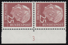 186xw Heuss 25 Pf Randpaar Mit Druckerzeichen DZ 3 Positiv, Ungefaltet, ** - Unused Stamps