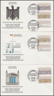 1287-1289 Demokratie Gebäude: 3 ZD Aus Block 20 Auf 3 Schmuck-FDC's ESSt Bonn - Zusammendrucke