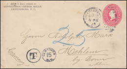 USA-Ganzsache Umschlag 2 Cents Mit Nachporto- Und Taxe-O, GREENSBORO 12.9.1899 - Sonstige & Ohne Zuordnung