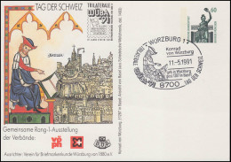 Privatpostkarte PP 151/127 Trilaterale WÜBA'91 Tag Der Schweiz SSt Würzburg 1991 - Cartoline Illustrate - Nuovi