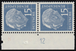 184y Lumogen DZ Heuss 15 Pf. Randpaar Mit Druckerzeichen DZ 12, Ungefaltet, ** - Unused Stamps