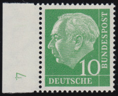 183y Lumogen DZ Heuss 10 Pf. Randstück Mit Druckerzeichen DZ 4, Ungefaltet, ** - Unused Stamps