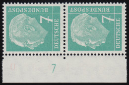 181y Lumogen DZ Heuss 7 Pf. Randpaar Mit Druckerzeichen DZ 7, Ungefaltet, ** - Unused Stamps
