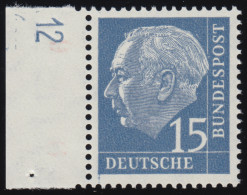 184y Lumogen DZ Heuss 15 Pf. Randstück Mit Druckerzeichen DZ 12, Ungefaltet, ** - Neufs