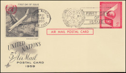 UNO New York Luftpostkarte LP 3 Als FDC 21.9.1959 Mit Zudruck Flugzeug - Other & Unclassified