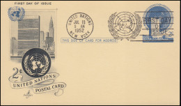 UNO New York Postkarte P 1 Als FDC 18.7.1952 Privater Schmuck-Zudruck - Sonstige & Ohne Zuordnung