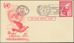 UNO New York Luftpostkarte LP 3 Als FDC 21.9.1959 Mit Zudruck Taube - Autres & Non Classés