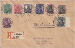 Saargebiet: R-Brief 8 Verschiedene Aufdruckmarken Germania ST. WENDEL 26.5.1920 - Briefe U. Dokumente