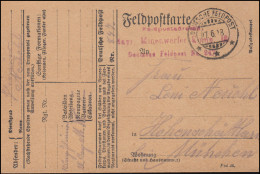 Postkarte BS Bayrische Minenwerfer-Kompanie 847, FELDPOST 27.6.1918 - Besetzungen 1914-18