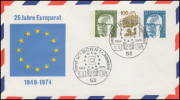 PU 60 25 Jahre Europarat 1949-1974, Passender SSt BONN 12 Sterne 5.5.1974 - Private Covers - Mint