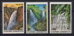 1988 Griechenland 1692/1694C Wasserfälle, 3 Werte Senkrecht Gezähnt, Satz ** - Europäischer Gedanke