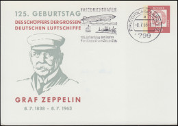 PP 30/1 Geburtstag Graf Zeppelin, Passender Werbestempel FRIEDRICHSHAFEN 8.7.63  - Privatumschläge - Ungebraucht