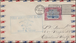 Erstflug Bordstempel Detroit - Cleveland 5.5.1930, EF Auf Brief Detroit 5.5.30  - Sonstige & Ohne Zuordnung