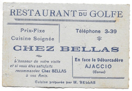 NO CPA 20  CORSE DU SUD **  AJACCIO   CARTE DU RESTAURANT DU GOLFE CHEZ BELLAS ** - Corte