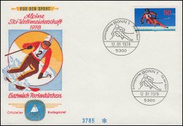 958 Abfahrtslauf 1978: Sporthilfe-FDC ESSt Bonn Abfahrtsläufer 12.1.78 - Lettres & Documents