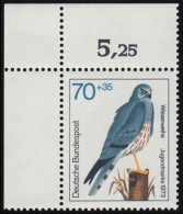 757 Jugend Greifvögel 70+35 Pf Wiesenweihe ** Ecke O.l. - Unused Stamps