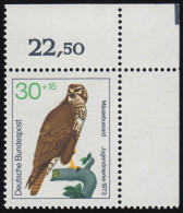 755 Jugend Greifvögel 30+15 Pf Mäusebussard ** Ecke O.r. - Unused Stamps